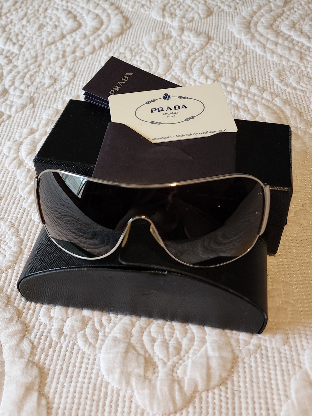 Vintage Prada Oversized Shield Sunglasses in Black - Picture 1 of 14